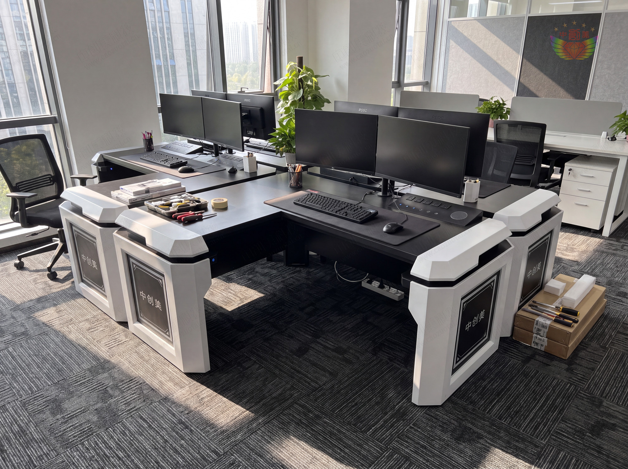 L型全钢监控操作台效果图