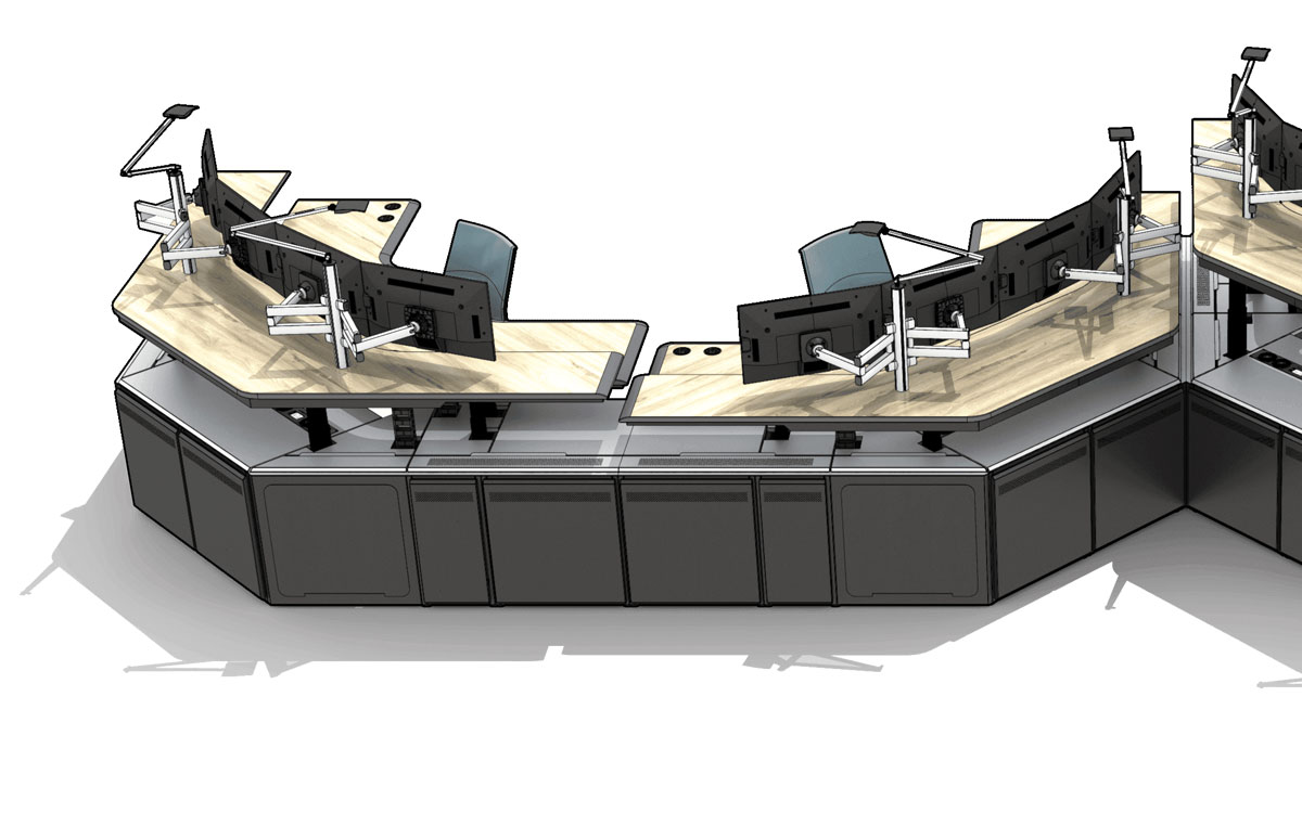 双席位平桌式监控操作台造型效果展示图片