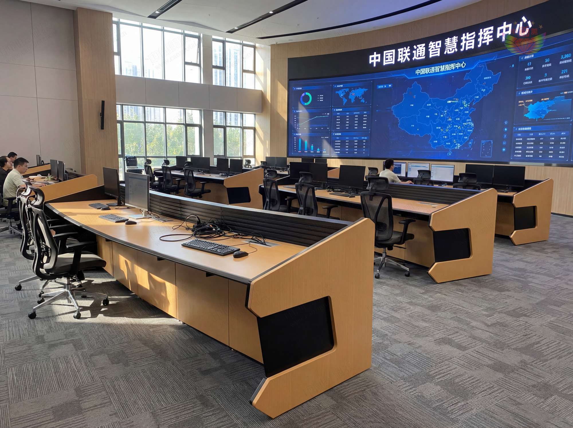 现代轻奢中控室操作台效果图